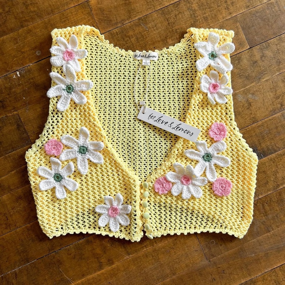 For Love And Lemons Yellow Crochet Tank Top